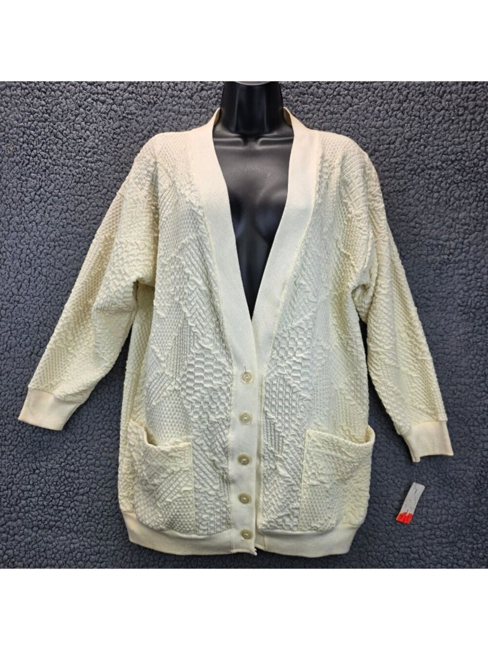 Vintage C.P. Oversized Lagenlook Cardigan Sweater M Cream Knit Cottagecore Layer